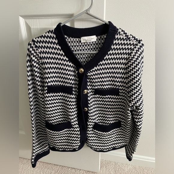 Navy and White Cardigan with Gold Accents - Picture 1 of 2
